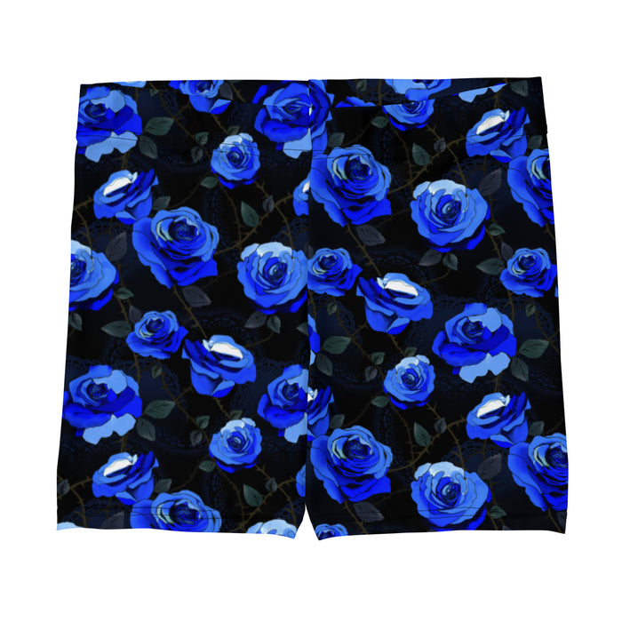 Enchanted Rose Shorts in cobalt blue with roses and briars, goth lounge shorts