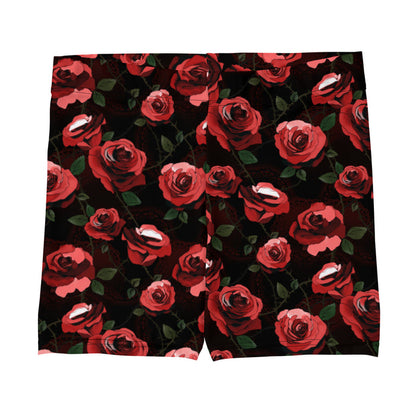 Enchanted Rose Shorts with rose blossoms and thorny stems, alternative lounge shorts