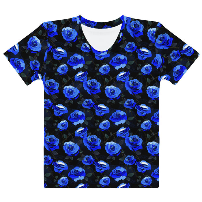 Enchanted Rose T-Shirt in cobalt blue with roses and briars, goth graphic tee