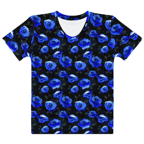 Enchanted Rose T-Shirt in cobalt blue with roses and briars, goth graphic tee
