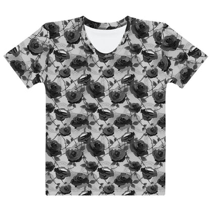 Black and white Enchanted Rose T-Shirt with roses and lace doilies, gothic t-shirt