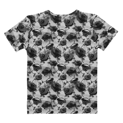 Enchanted Rose T-Shirt in black and white with rosebuds and briars, alternative tee