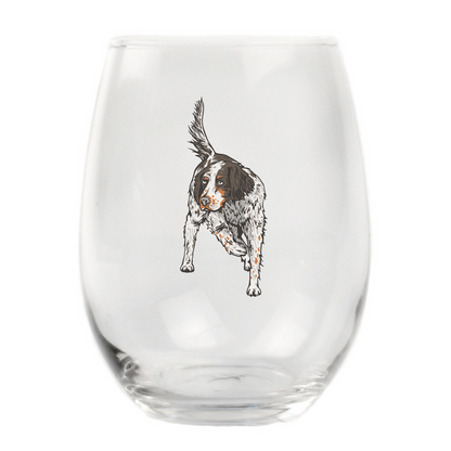 English Setter Stemless Wine Glass