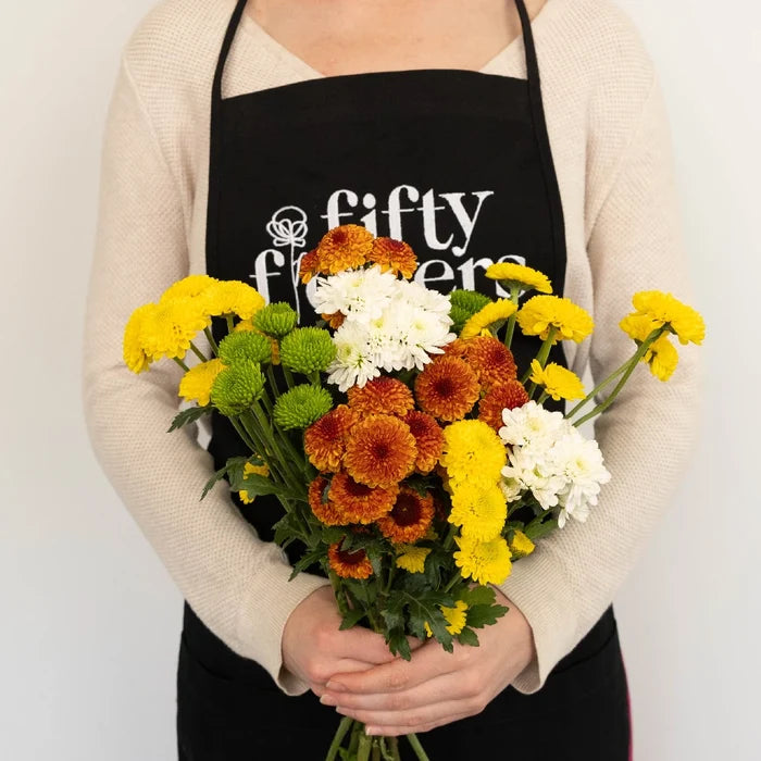 Fall Mini Button Pom Assorted Colors Flower Apron - Image