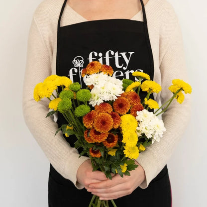 Fall Mini Button Pom Assorted Colors Flower Apron - Image