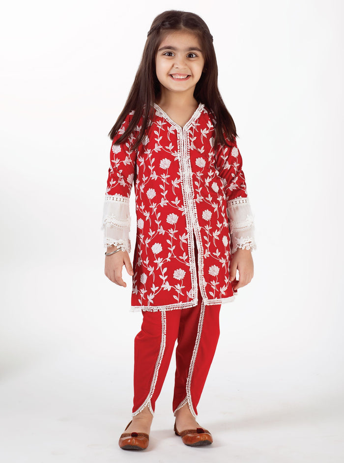 Feliz Supima Cotton Red Dhoti Set