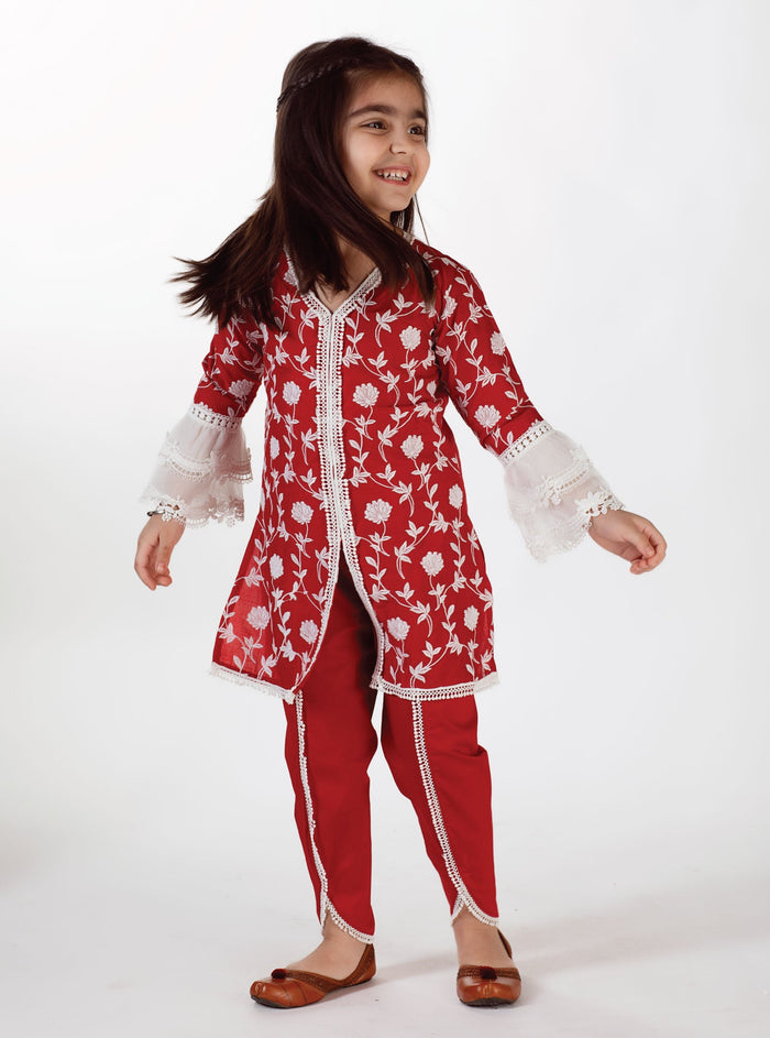 Feliz Supima Cotton Red Dhoti Set