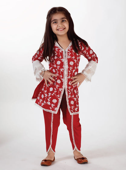 Feliz Supima Cotton Red Dhoti Set