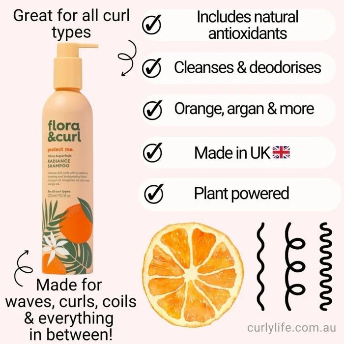 Flora & Curl Citrus Superfruit Shampoo, sulphate free shampoo that cleanses without stripping curls