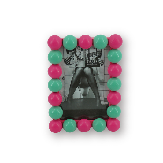 Fotolijst - Rechthoekig met Bolletjes Rand - MDF - Mint/ Neon Roze - 18.5x13.5cm