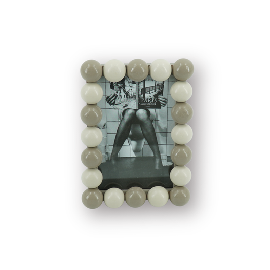 Fotolijst - Rechthoekig met Bolletjes Rand - MDF - Zand/ Taupe - 18.5x13.5cm