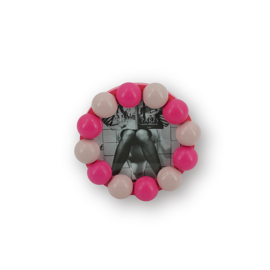 Fotolijst - Rond met Bolletjes Rand - MDF - Licht Roze/ Neon Roze - 14.5x14.5cm