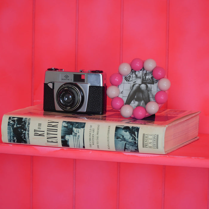 Fotolijst - Rond met Bolletjes Rand - MDF - Licht Roze/ Neon Roze - 14.5x14.5cm