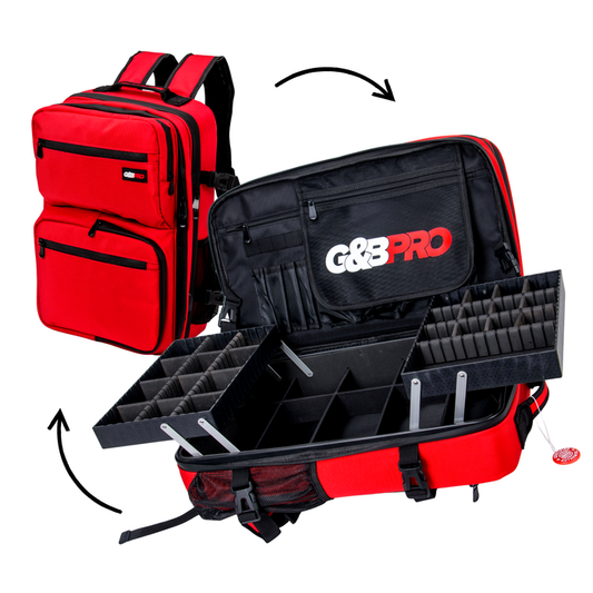 Full Size Mobile Workstation Backpack with Extending Tray System – Fire Red