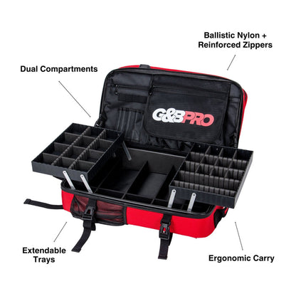 Full Size Mobile Workstation Backpack with Extending Tray System – Fire Red