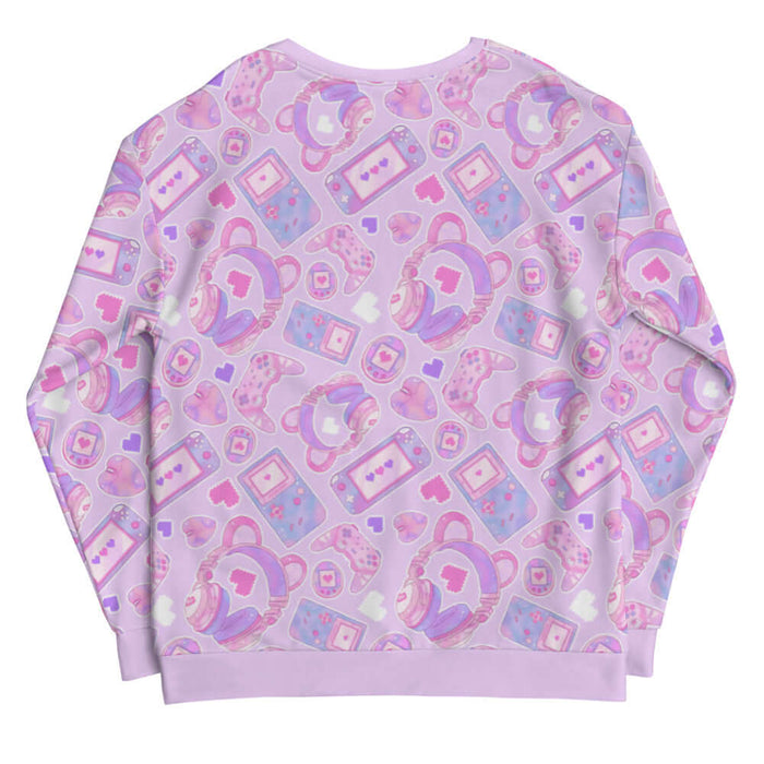 Gamer Girl kawaii sweatshirt in pink with pastel controllers and Tamagotchi pets