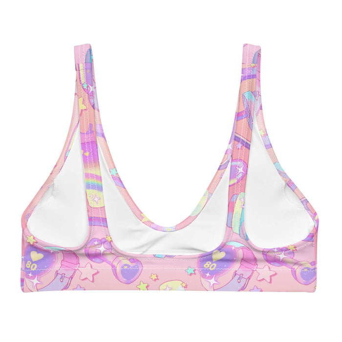 Glitter Gains kawaii padded bikini top with golden stars and holographic barbells, back view