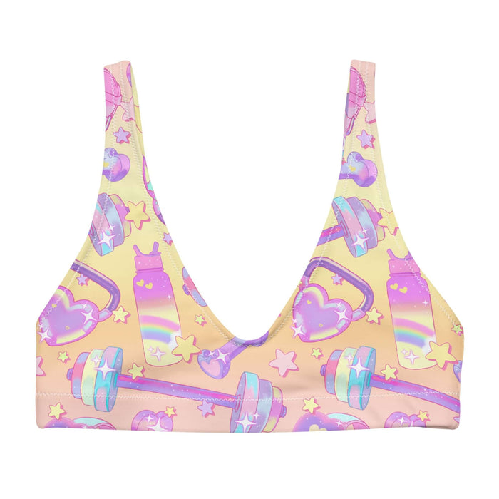 Glitter Gains kawaii padded bikini top with tiny sparkles and rainbow dumbbells