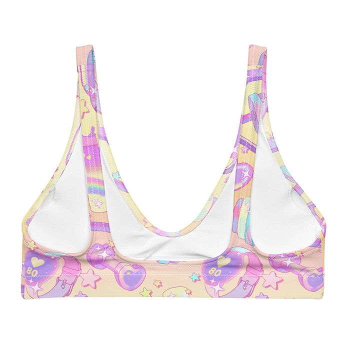 Glitter Gains kawaii padded bikini top with pastel hearts and heart-shaped kettlebells, back view