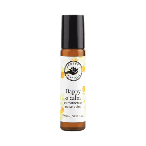 10ml roller ball of Perfect Potion Happy & Calm Aromatherapy Pulse Point.