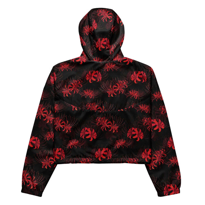 Higanbana gothic cropped windbreaker in red with red spider lily blooms on black