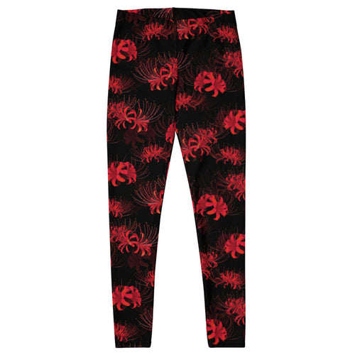 Higanbana gothic leggings in red with red spider lilies on black