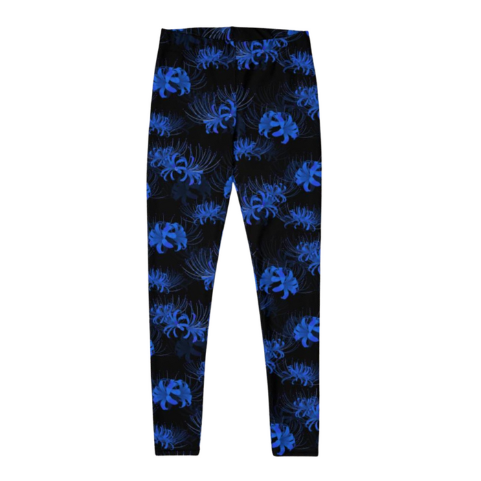 Higanbana gothic leggings in blue with blue spider lilies on black