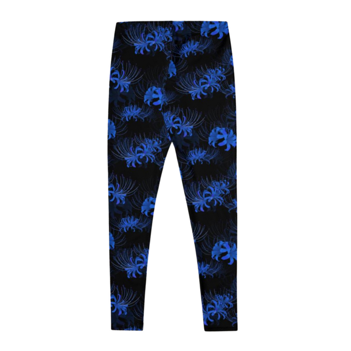 Higanbana gothic leggings in blue with blue spider lily blooms on black