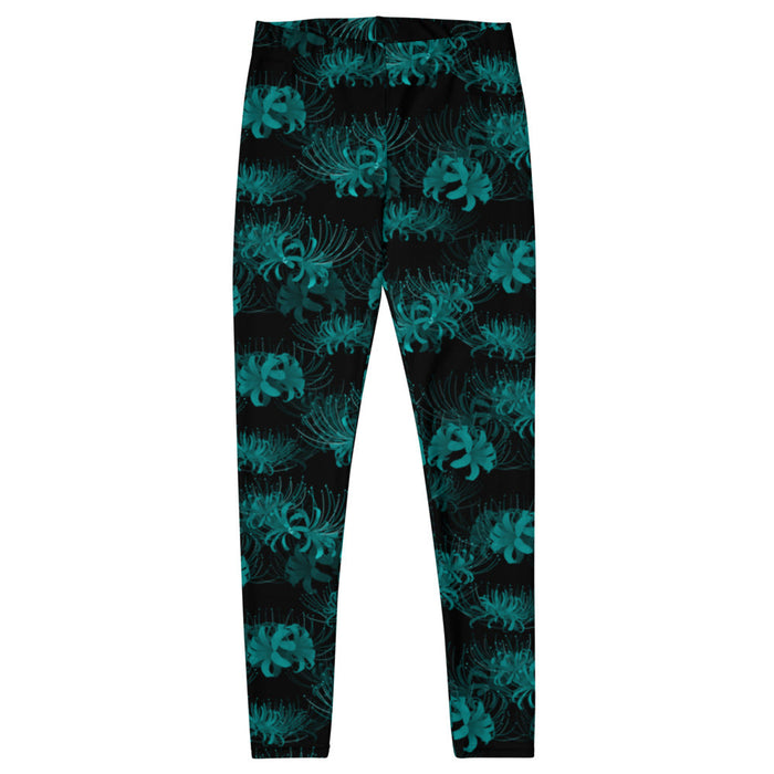 Higanbana gothic leggings in black with red, blue and teal spider lilies