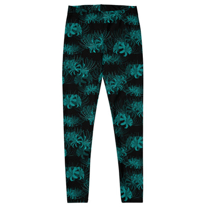 Higanbana gothic leggings in black with red, blue and teal spider lilies