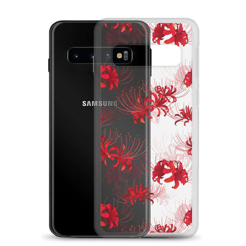 Higanbana gothic Samsung clear case with red spider lilies on a clear black shell
