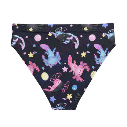 Axolotl kawaii high-waisted bikini bottom with pink axolotls and stardust speckles