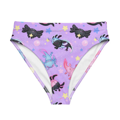 Axolotl kawaii high-waisted bikini bottom with blue axolotls and glowing moons
