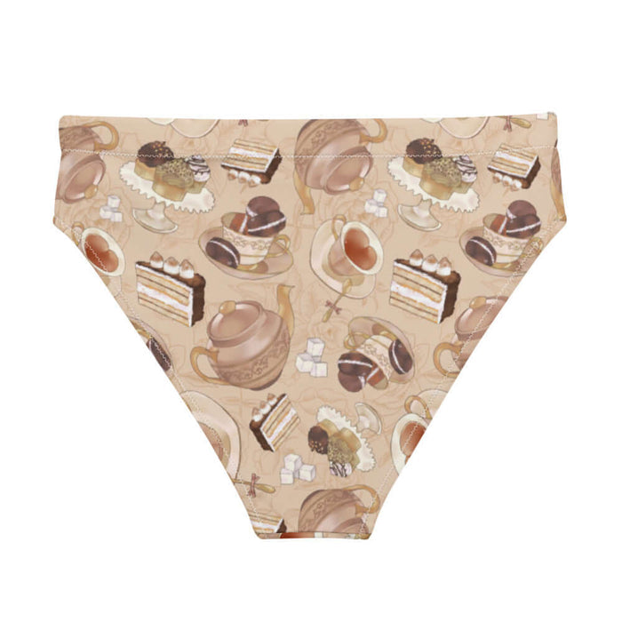 Latte kawaii High-waisted Café bikini bottom with heart-shaped teacups and sugar cubes