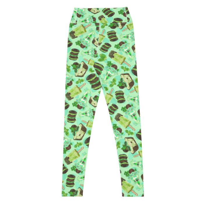 Choco Mint kawaii high-waisted leggings in mint with layered mint parfaits and chocolate-dipped mint squares