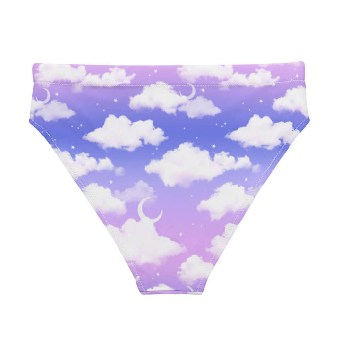Cloudy Sky kawaii high-waisted bikini bottom with crescent moons and scattered stars on a pastel sky