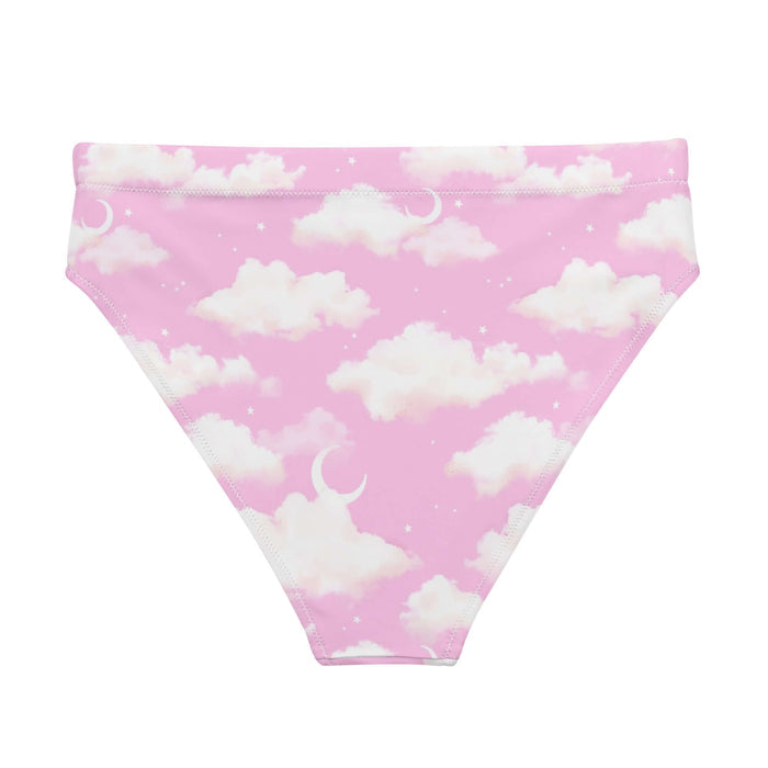 Cloudy Sky kawaii high-waisted bikini bottom in pink with crescent moons and soft clouds