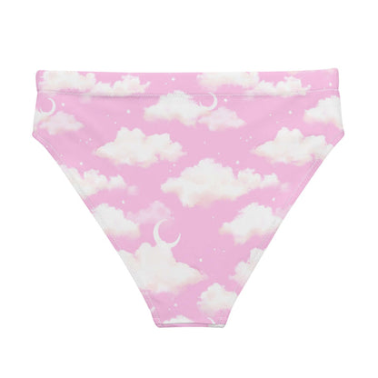 Cloudy Sky kawaii high-waisted bikini bottom in pink with crescent moons and soft clouds