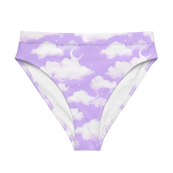 Cloudy Sky kawaii high-waisted bikini bottom in purple gradient with white clouds and tiny stars