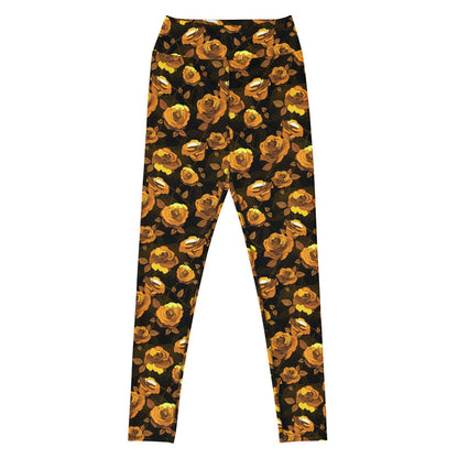 High-waisted Enchanted Rose Leggings print detail with roses and briars, kawaii alternative wear
