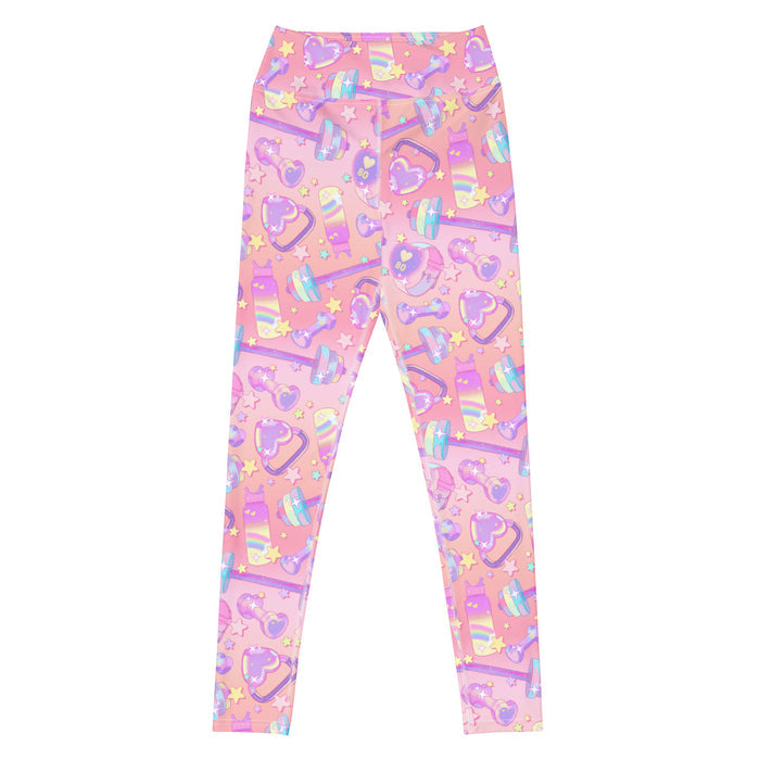 Glitter Gains kawaii high-waisted leggings with heart-faced fitness watches and tiny sparkles