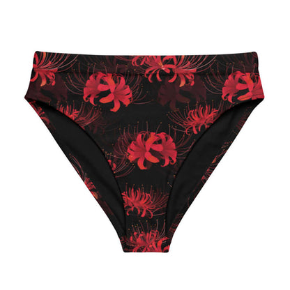 Higanbana gothic high-waisted bikini bottom in red with red spider lilies on black