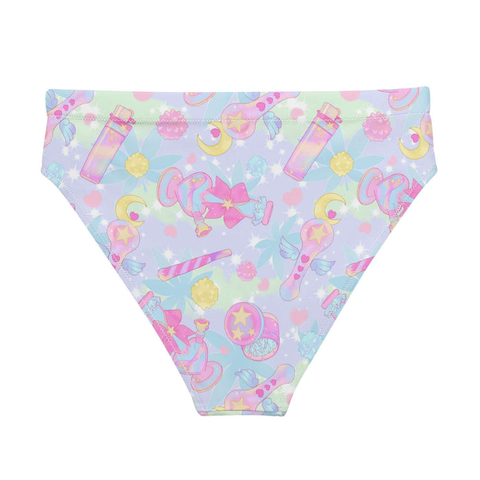 Indica Magica kawaii high-waisted bikini bottom in pastel with star-and-moon grinders and gold stars