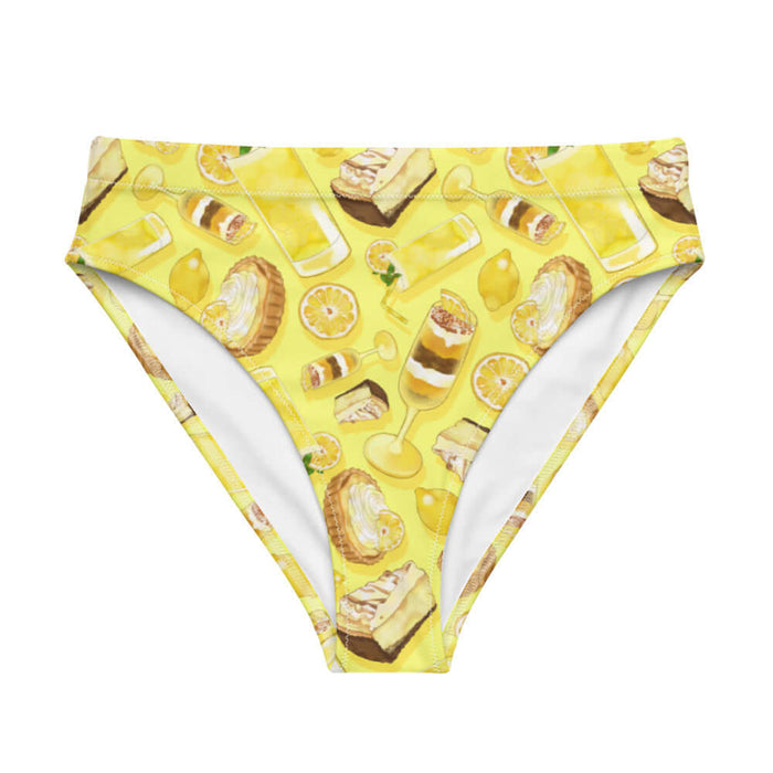 Lemon kawaii high-waisted bikini bottom in yellow with layered lemon parfaits and fresh mint sprigs