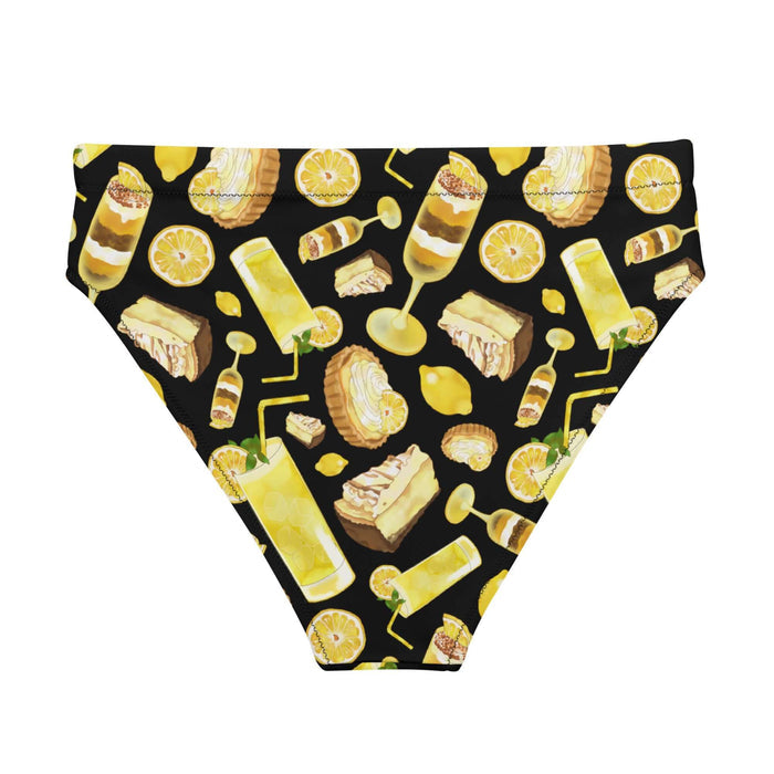 Lemon kawaii high-waisted bikini bottom in yellow with glossy whole lemons and citrus tarts