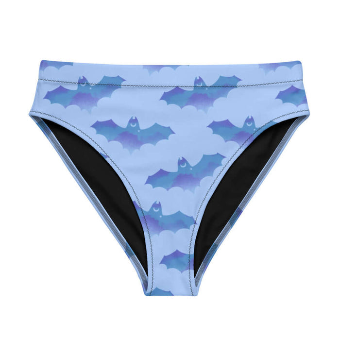 Lilith gothic bikini bottom in blue with watercolor bats and crescent moons