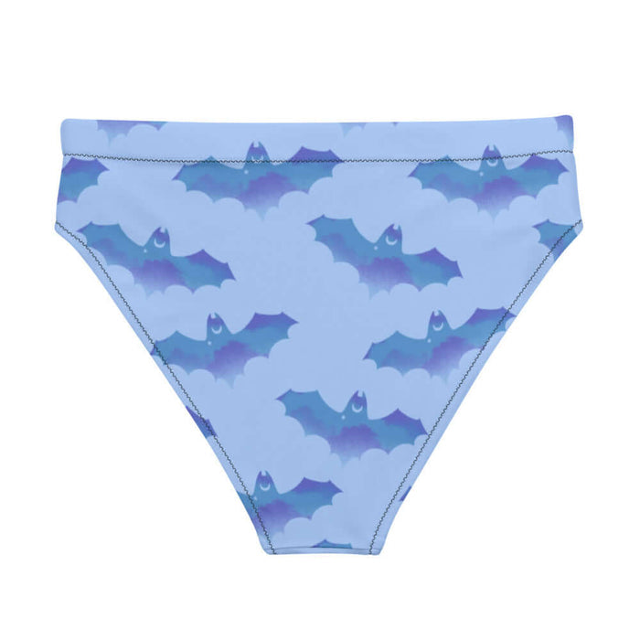 Lilith pastel-goth bikini bottom in blue with bat print and pastel clouds