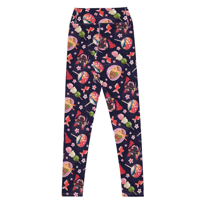 High-waisted Matsuri kawaii leggings with hanami dango and sakura petals