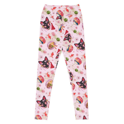 High-waisted Matsuri kawaii leggings with uchiwa fans and tricolor dango