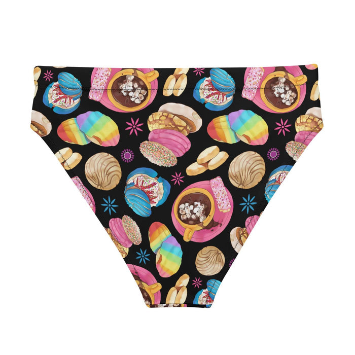 Pan Dulce kawaii high-waisted bikini bottom in yellow with golden conchas and golden orejas